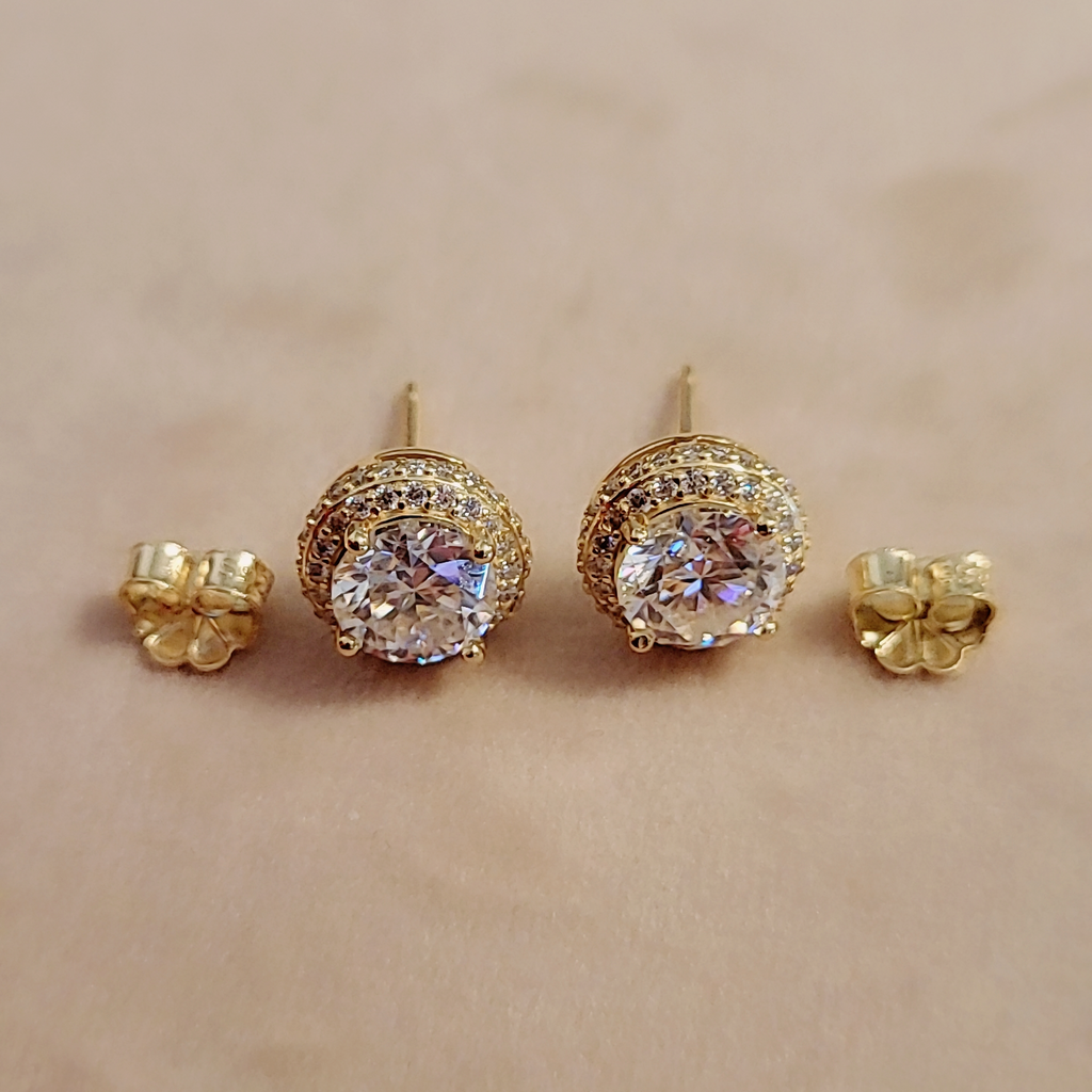 SilverBloom 925 6.5mm Round Moissanite Stud Earrings – 14K Gold-Plated Sterling Silver