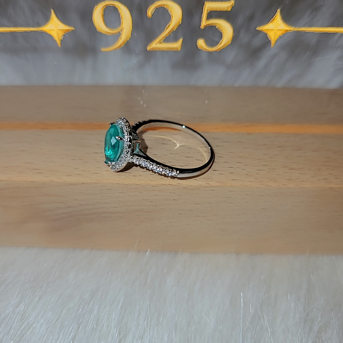 SilverBloom 925 Turquoise-Green Cubic Zirconia Waterdrop Ring – Size 8