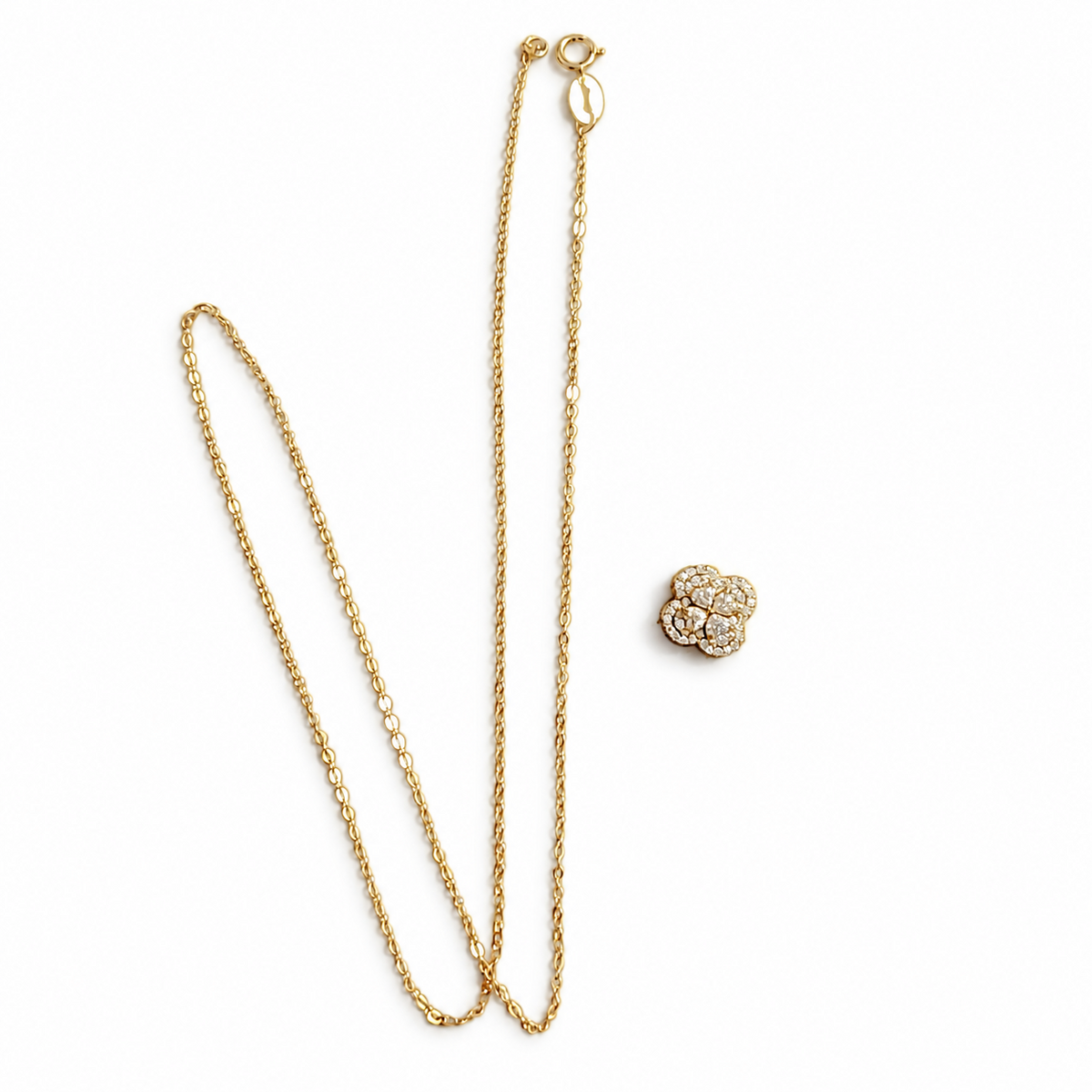 SilverBloom 925 Four-Leaf Clover 0.10ct D VVS1 Moissanite 14K Gold Plated Sterling Silver Necklace