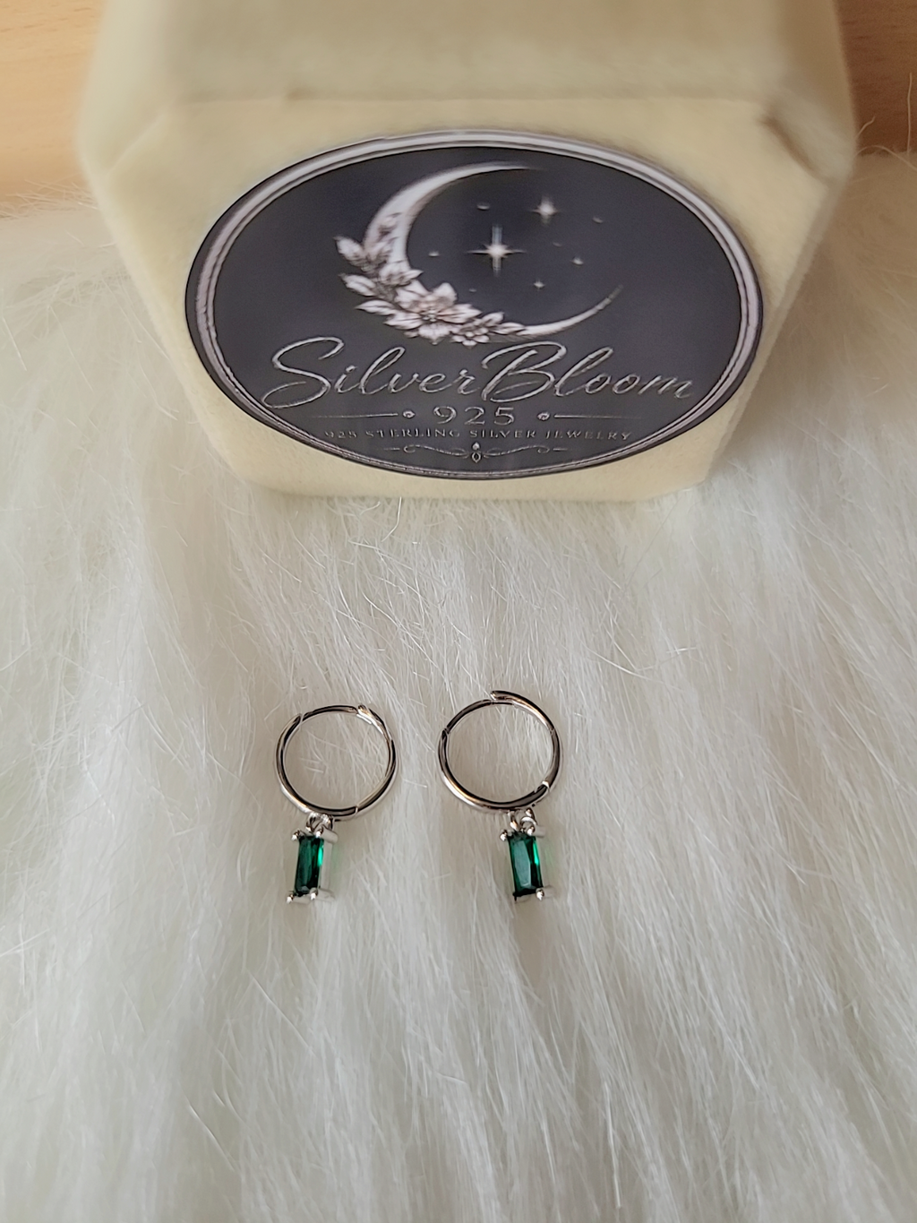 SilverBloom 925 Sterling Silver Green CZ Drop Huggie Earrings – Silver or 18K Gold Plated