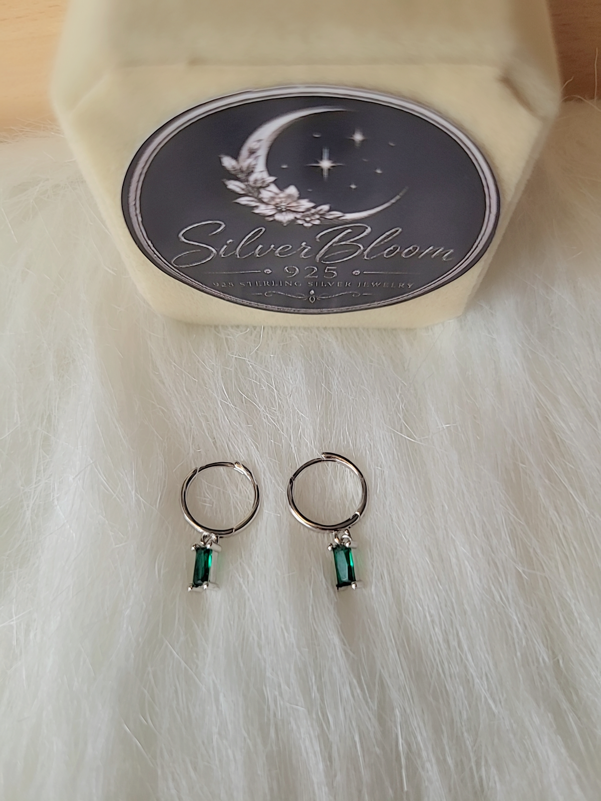 SilverBloom 925 Sterling Silver Green CZ Drop Huggie Earrings – Silver or 18K Gold Plated