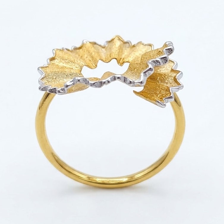 SilverBloom 925 18K Gold Plated 925 Sterling Silver Sculptural Shavings Ring