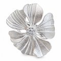 925 Sterling Silver-Plated CZ Textured Flower Adjustable Statement Ring
